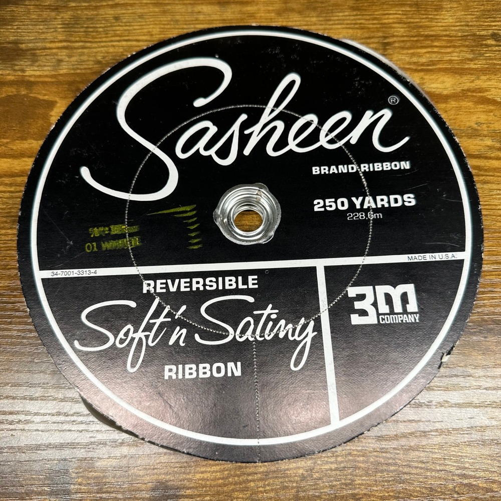 Vintage 3M Sasheen Soft n Satiny White Reversible Ribbon 5/8 Inch Partial Spool